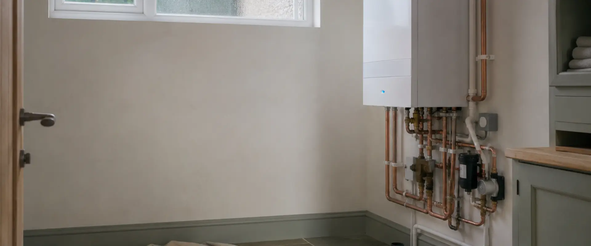 Heating engineer inspecting central heating system