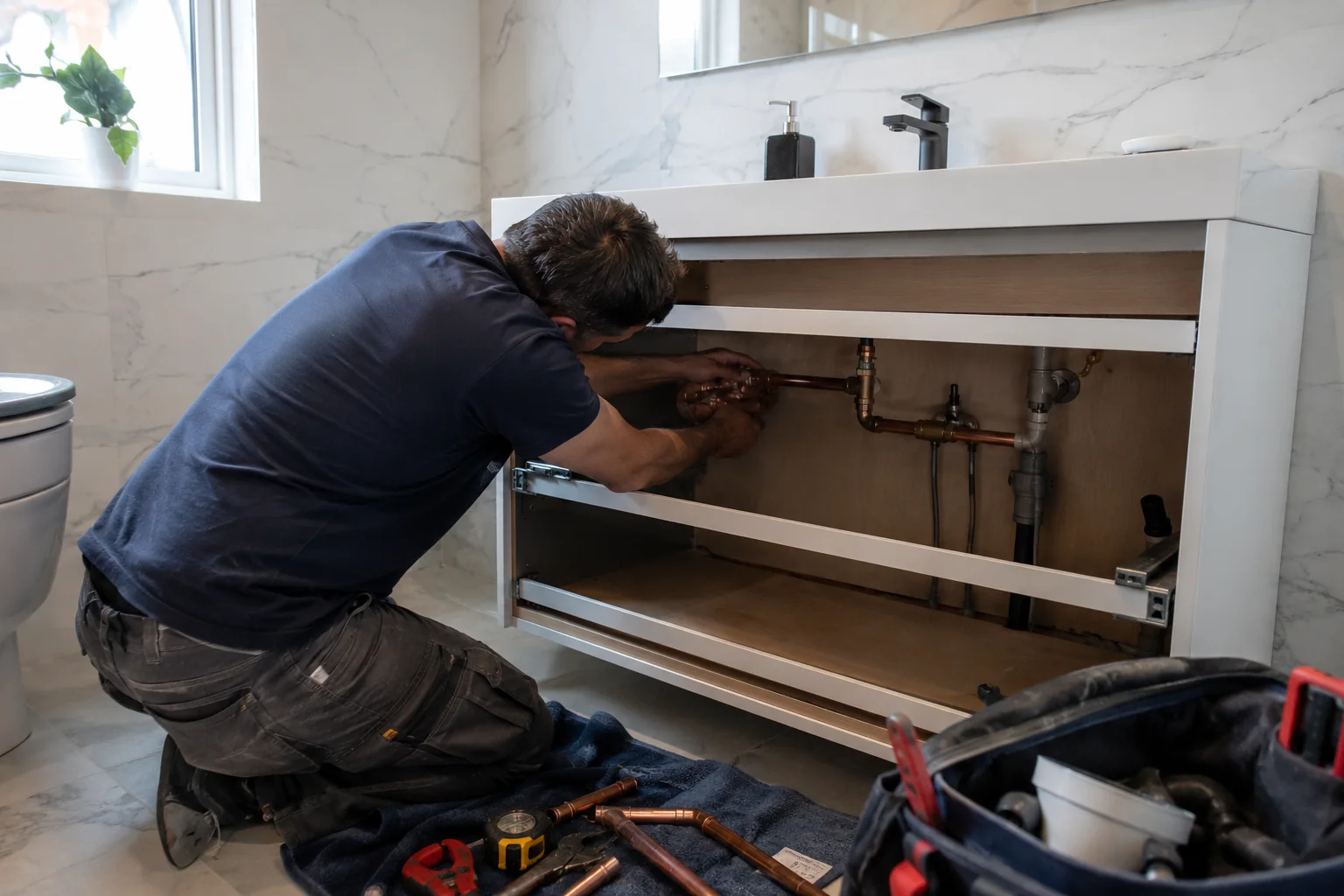 New bathroom pipework and waste being installed in Galway