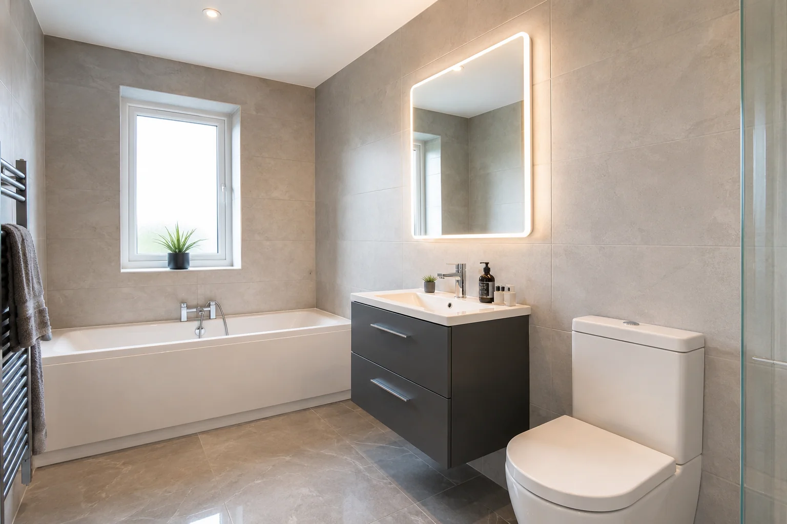 Walk-in shower and tanked wet-room floor in an Irish bathroom
