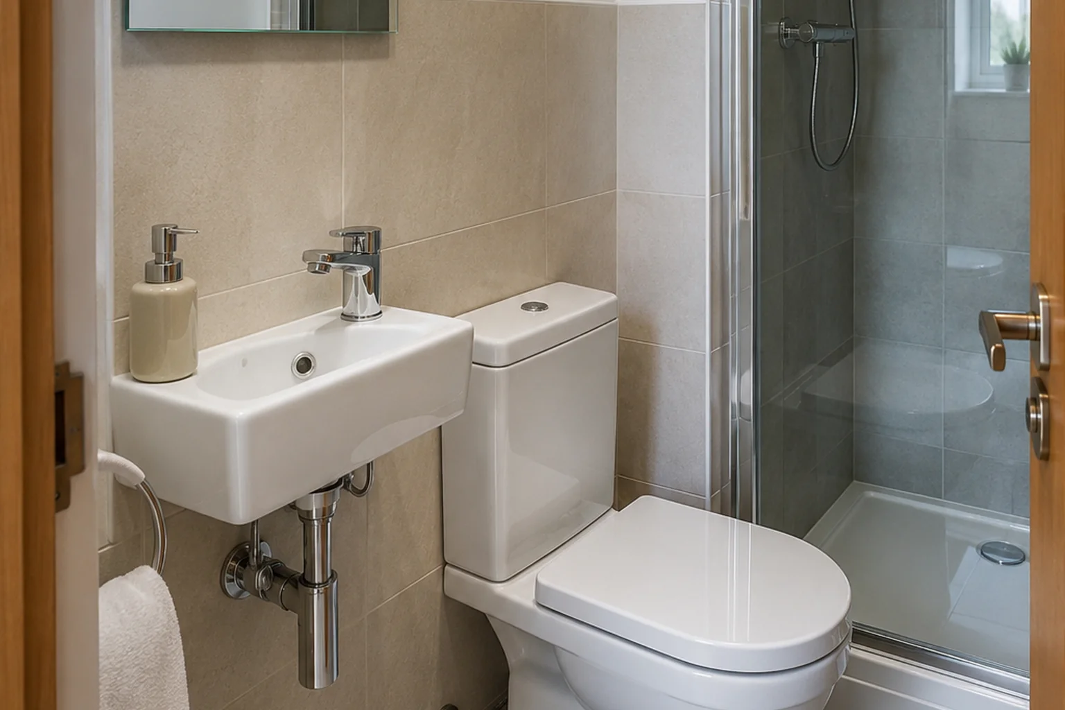 Compact en-suite fitted off a bedroom during a renovation