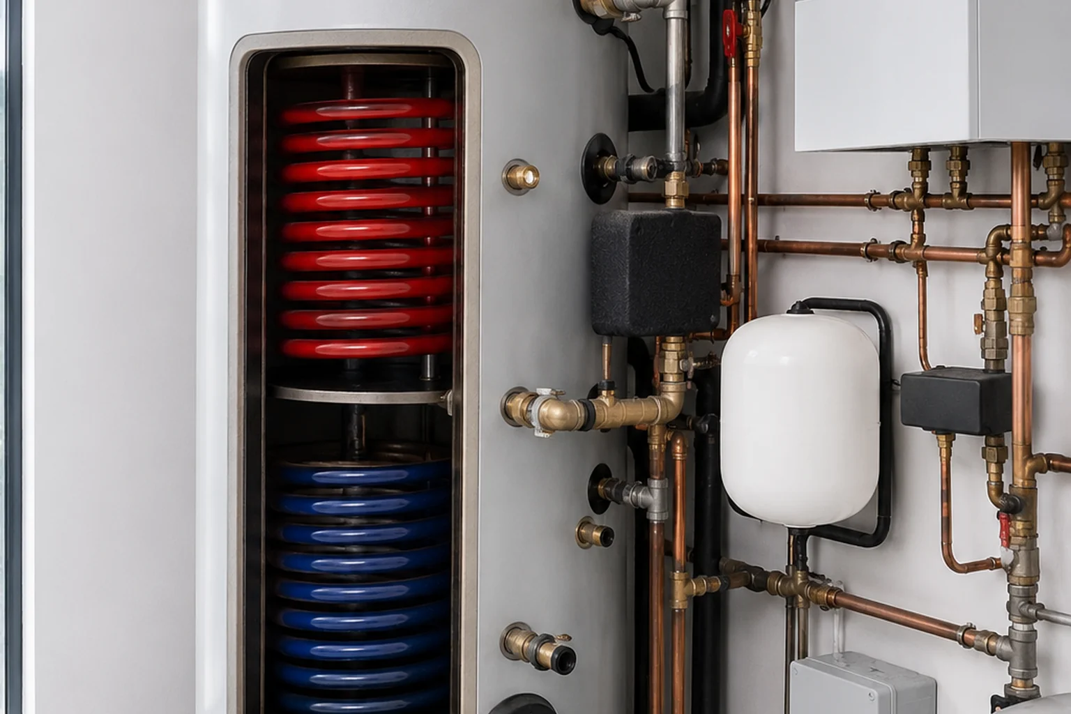 Twin-coil hot water cylinder ready for solar and heat pump connection