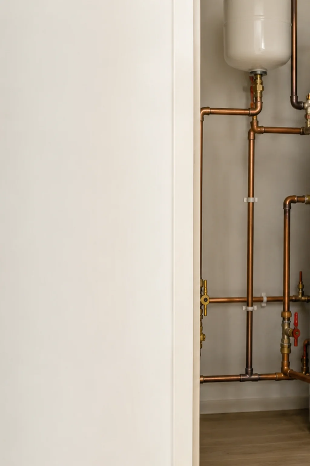 Plumber fitting a new hot water cylinder in a home in Offaly