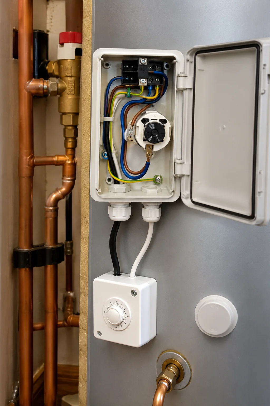 Immersion cylinder and pipework being worked on in Clare