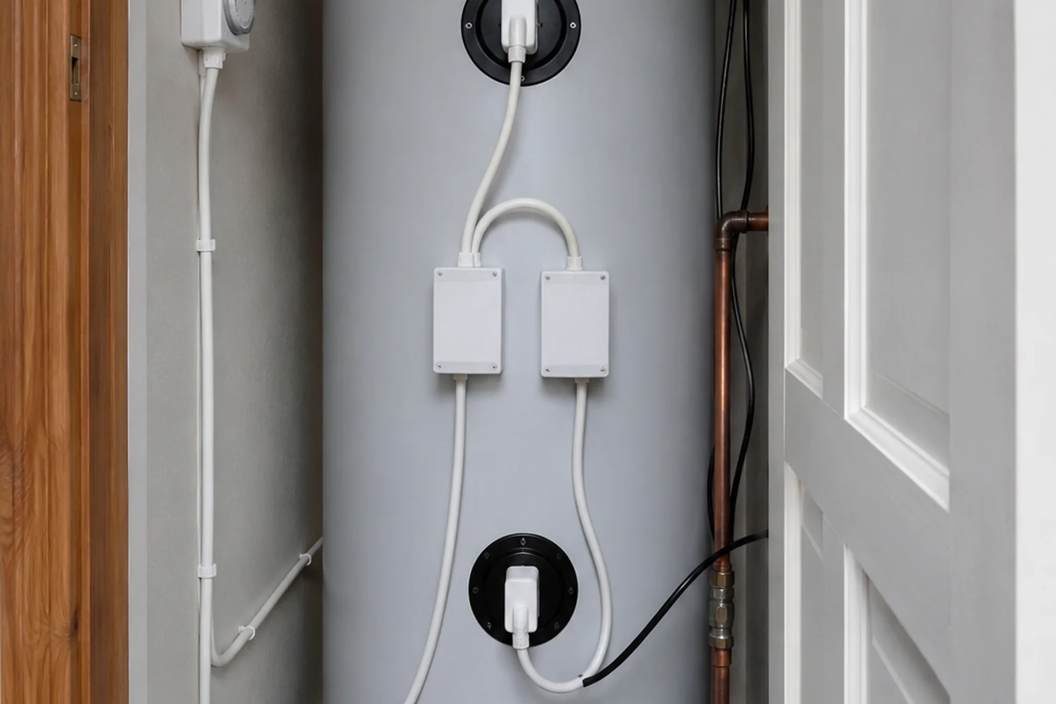 Immersion element replacement under way on a home hot water cylinder