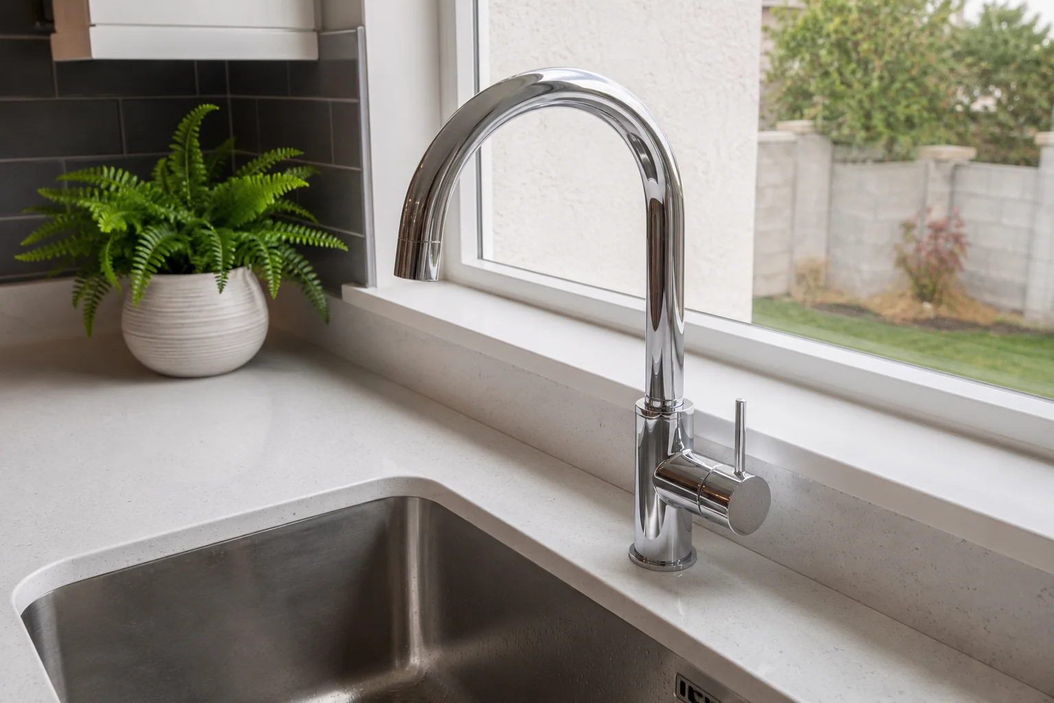 Dishwasher and washing machine connections under a kitchen worktop