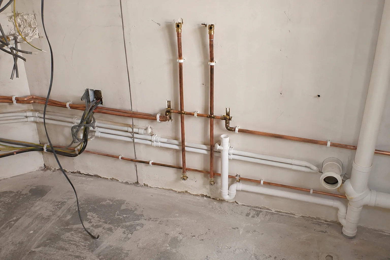 First-fix kitchen pipework run for a new layout during a renovation