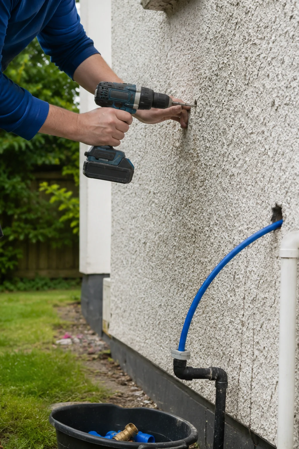 Garden tap and pipework being installed in Mayo