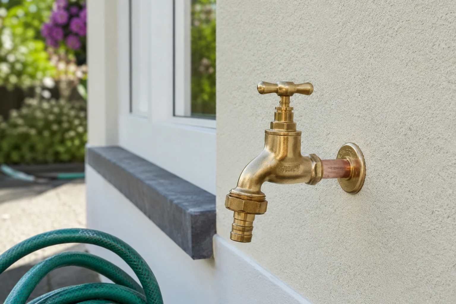 Frost-proof self-draining outdoor tap installed on an Irish house wall
