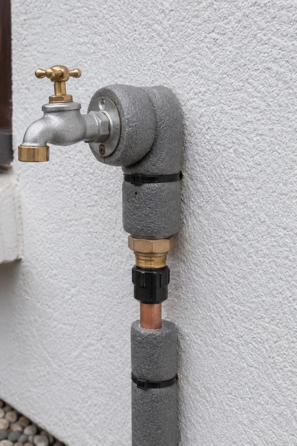 New standard outdoor tap fitted to an external wall at an Irish home