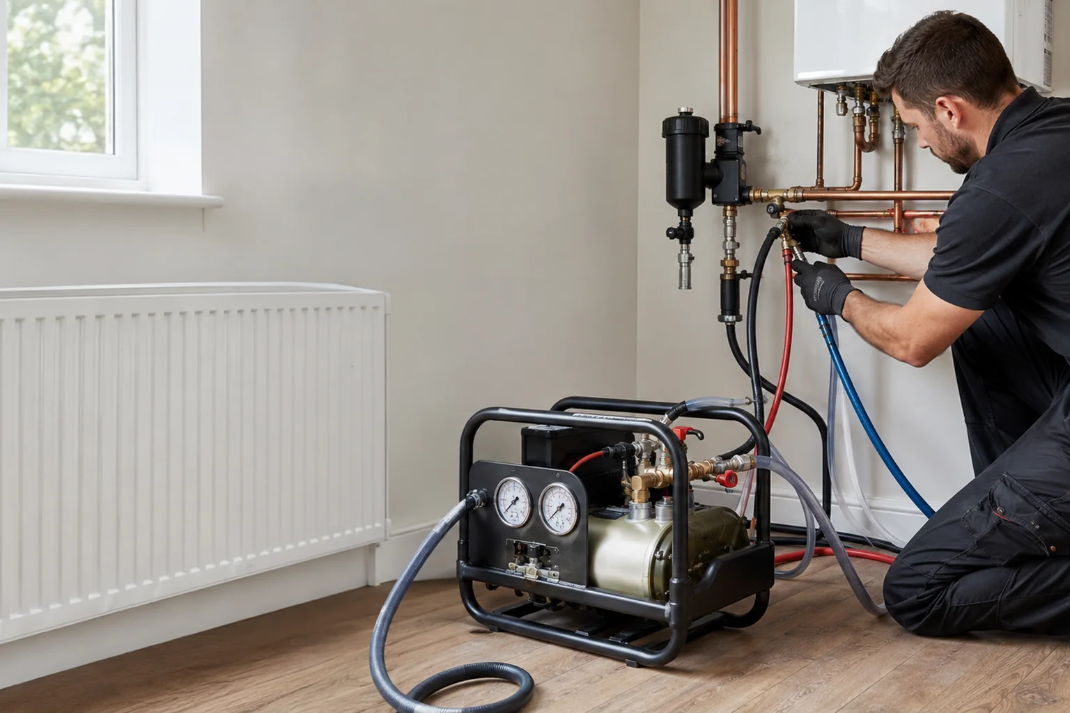 Discoloured water drained from a central heating system during a power flush