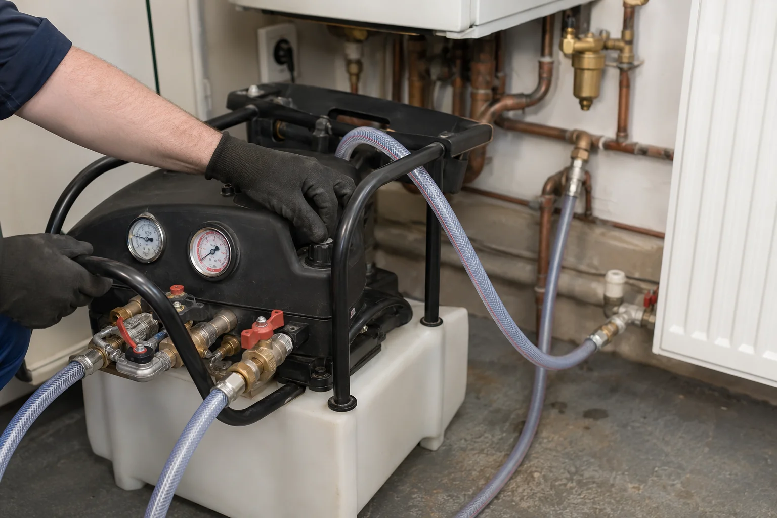 Heating system cleaner being added to a central heating system in Ireland