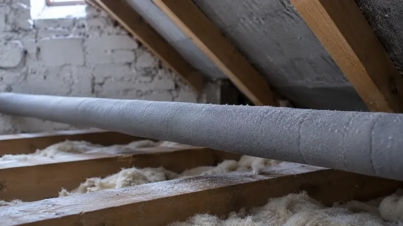 A lagged water pipe in a cold loft in an Irish home