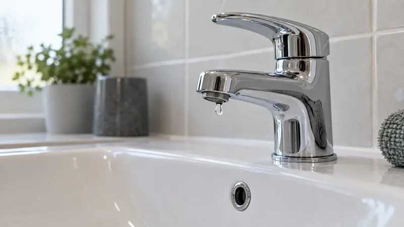 A dripping chrome mixer tap on a bath