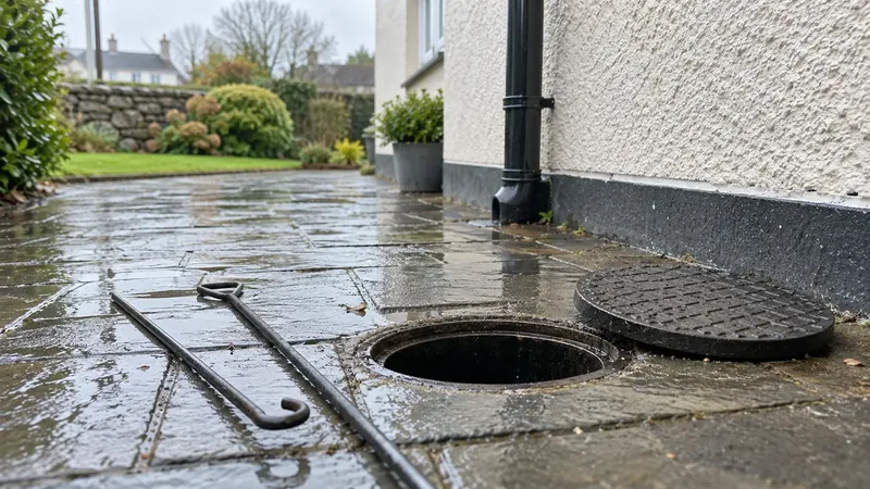 An open drain with rods outside an Irish home
