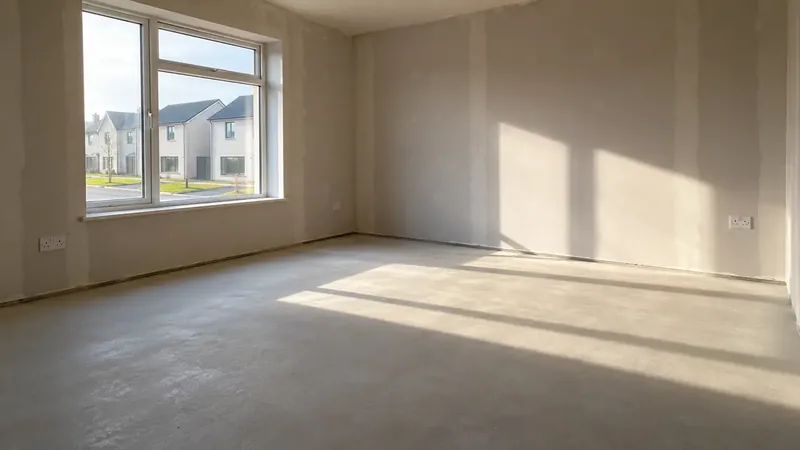 A bare new-build room ready for underfloor heating
