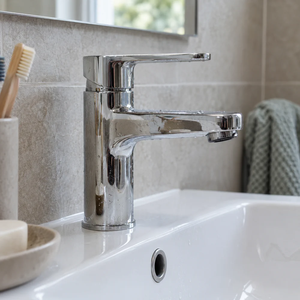 A mixer tap and tiles in an Irish bathroom