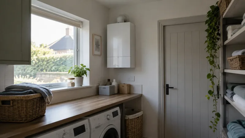 A wall-mounted combi boiler in an Irish utility room