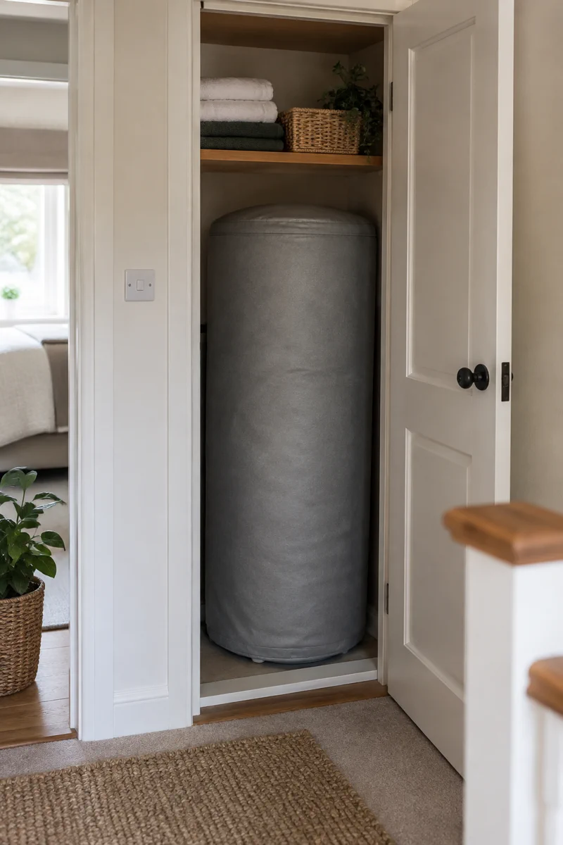 A lagged hot water cylinder in an Irish hot press