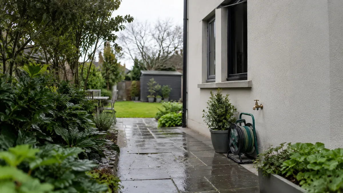 A brass outdoor tap fitted to the external wall of an Irish home