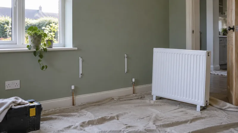 A plumber fitting a new radiator in an Irish home