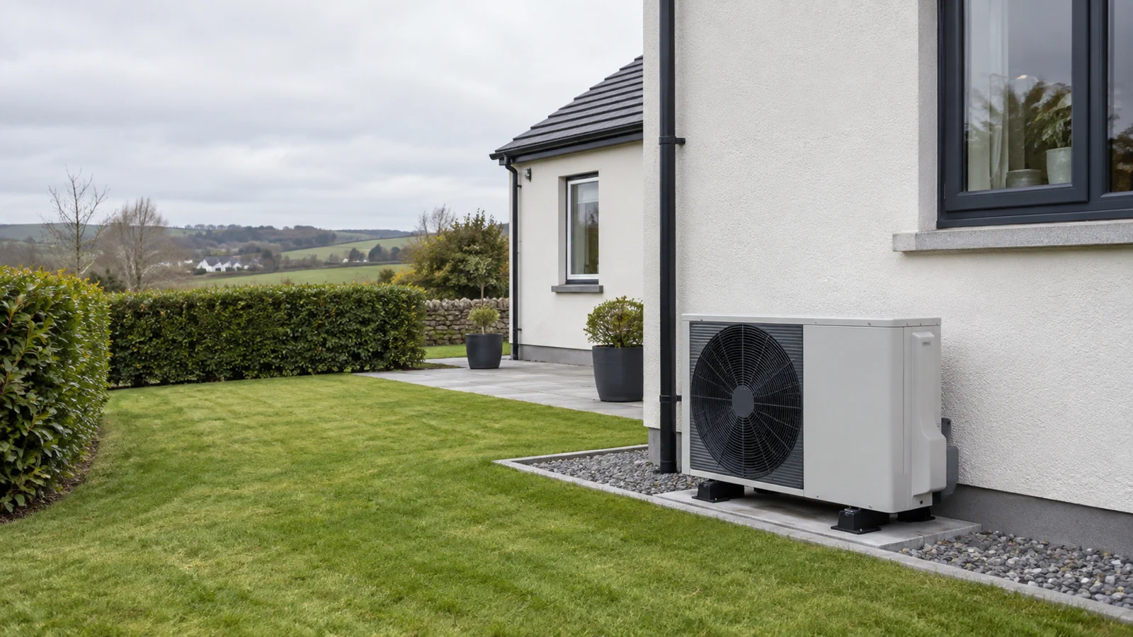 An air-source heat pump outside an Irish home
